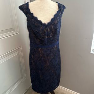Tadashi Shoji NWT Navy with nude lining cocktail dress sz 12